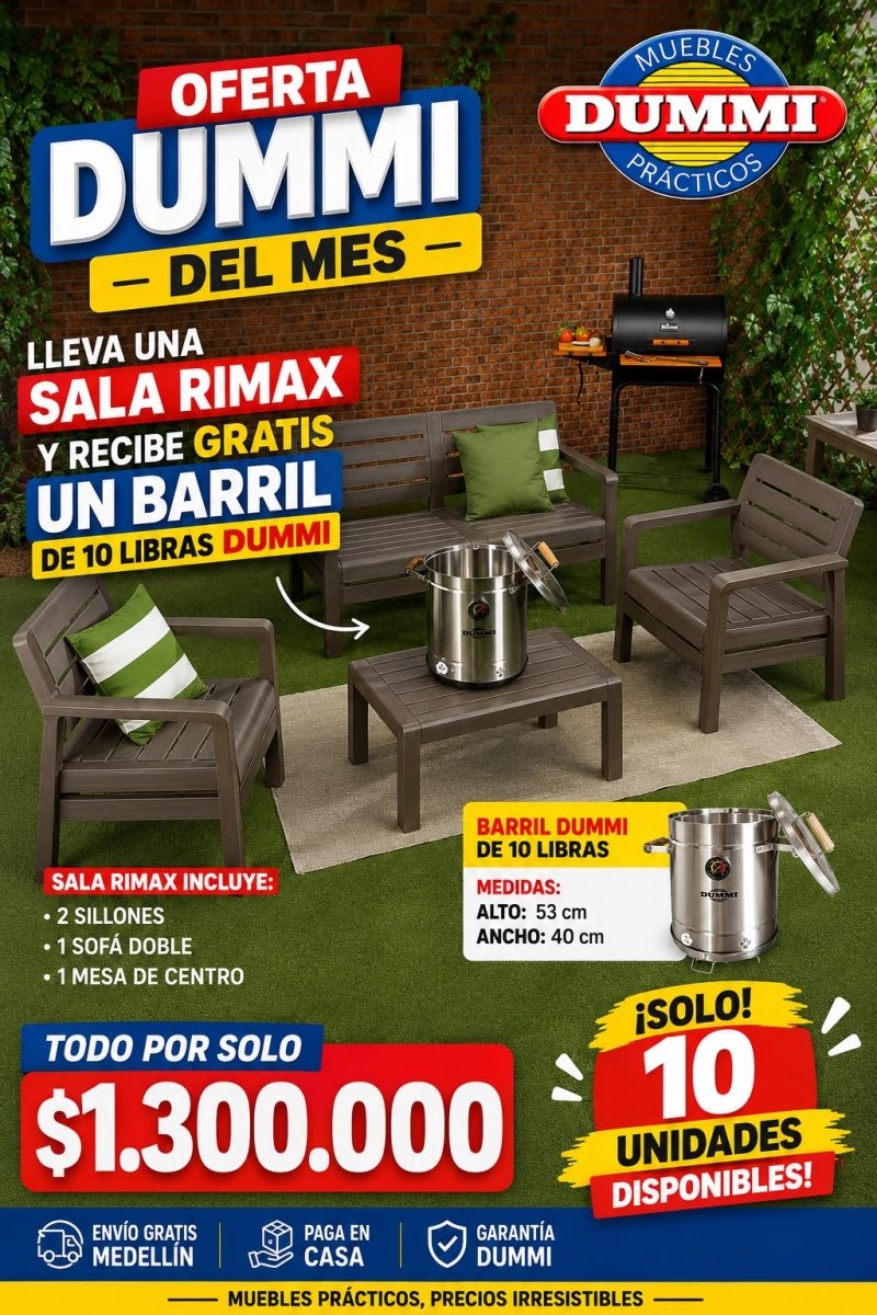 Mega Oferta! Sala Rimax 4 Puestos - Lleva un Barril de Obsequio! - Muebles Dummi
