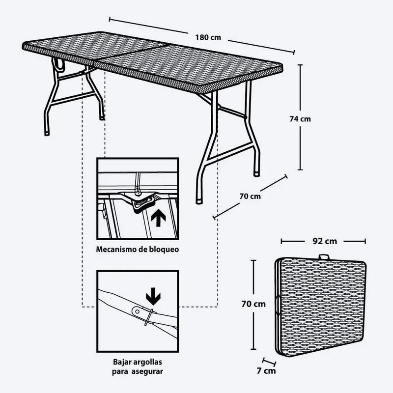 Mesa Plegable Banquetera Tipo Rattan - Rimax - Muebles Dummi