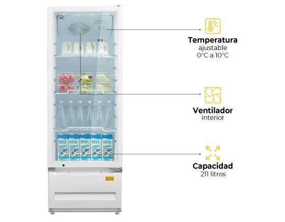 Nevera Vitrina KALLEY Frost Una puerta 211 Litros Kalley