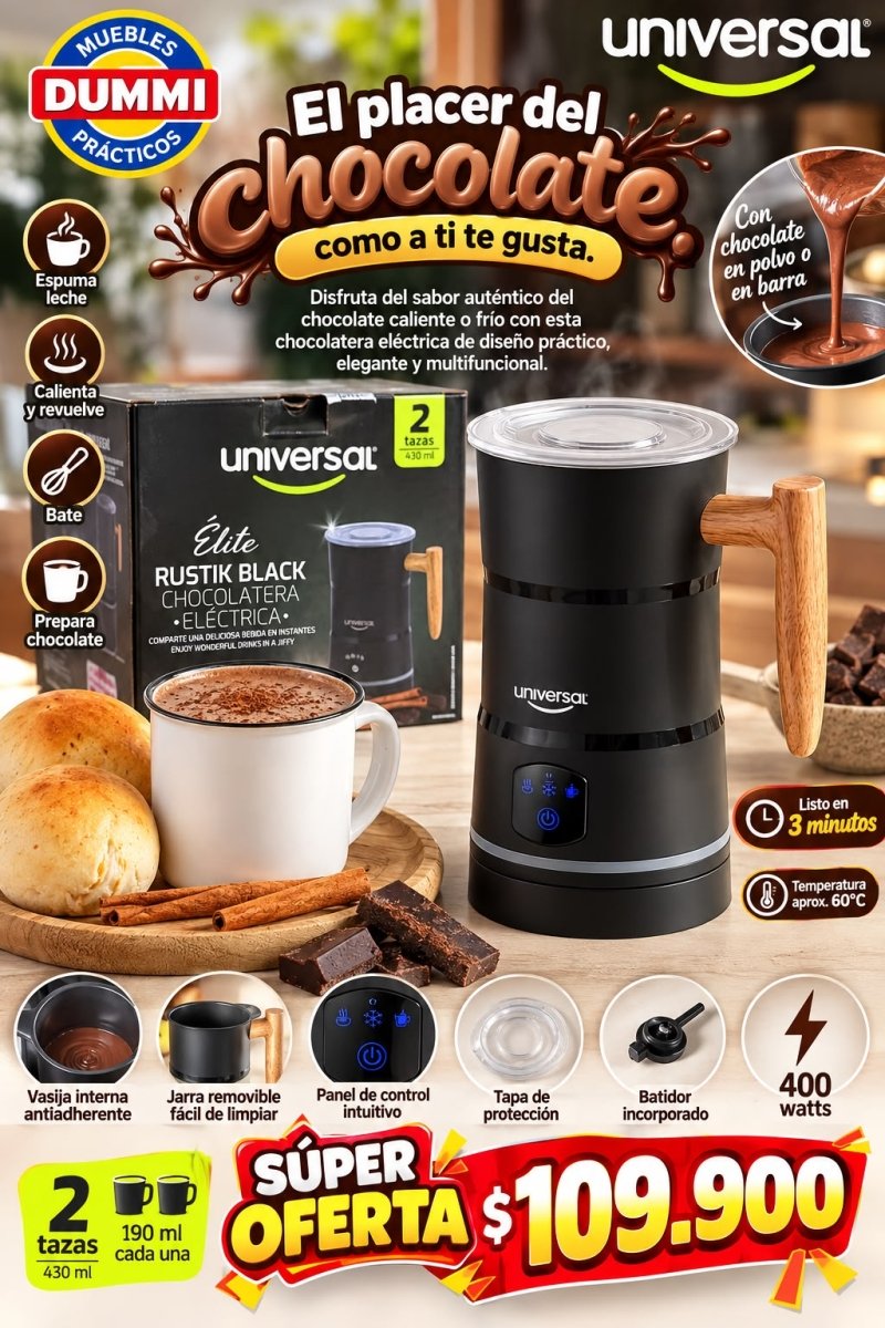 Oferta! Chocolatera Eléctrica Universal Élite Rustik Blac - Muebles Dummi
