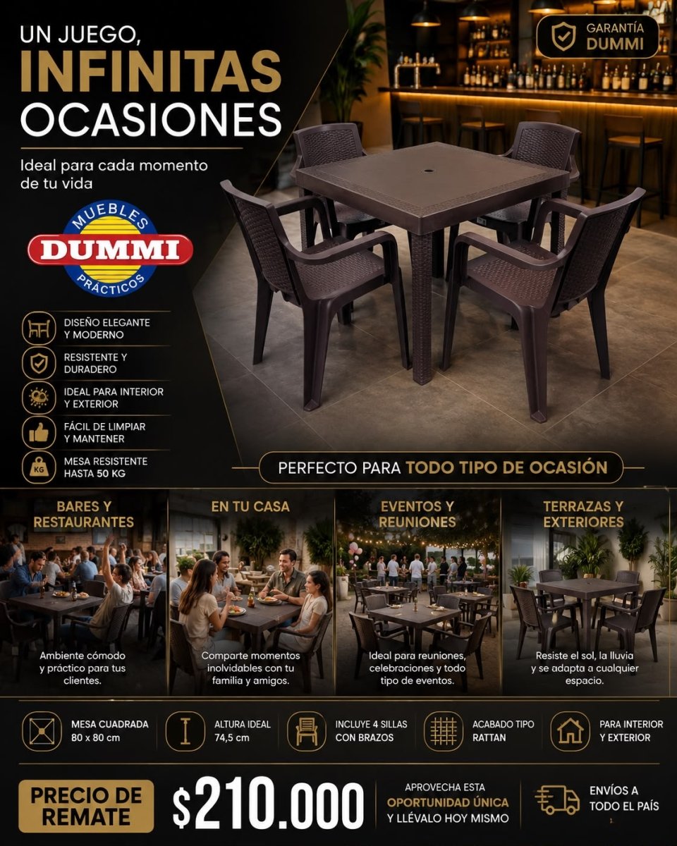 Oferta! Comedor Rattan Con 4 Sillas Dummi - Muebles Dummi