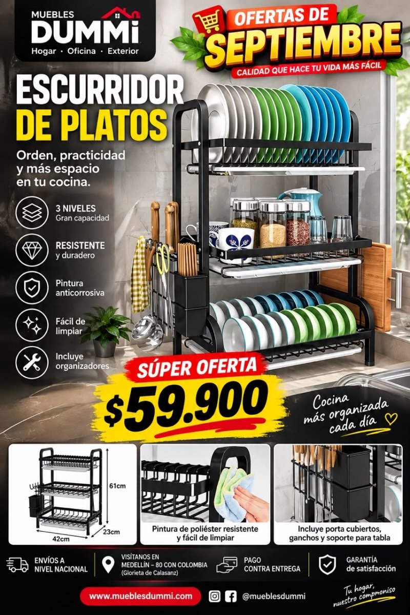 Oferta! Escurridor de Platos 3 Niveles Metalico - Muebles Dummi