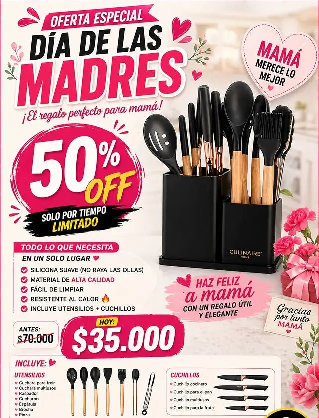 Oferta! Juego/Set X 12 Utensilios De Silicona Y Cuchillos - Muebles Dummi
