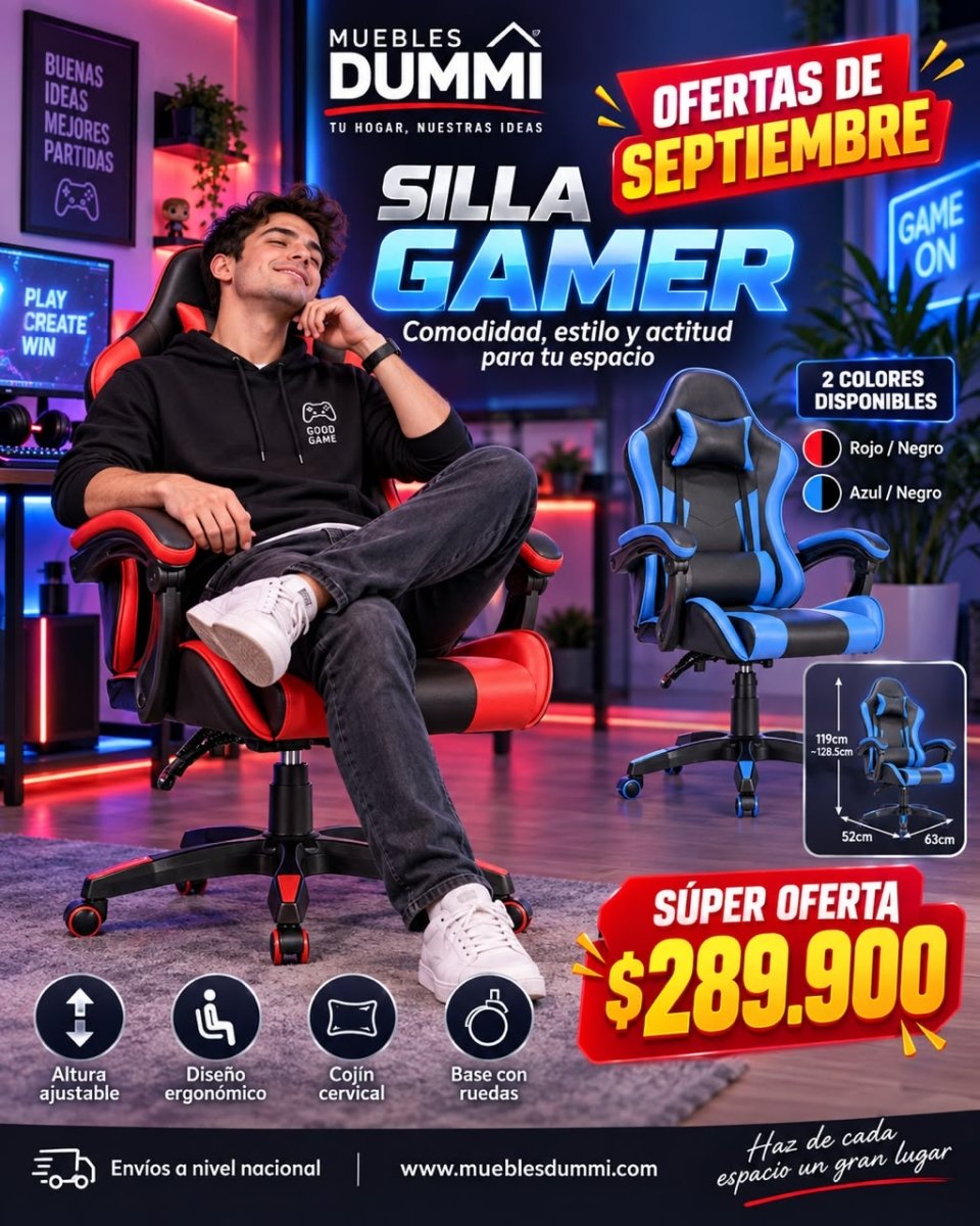 Oferta! Silla Gamer Ergonomica Ajustable - Muebles Dummi