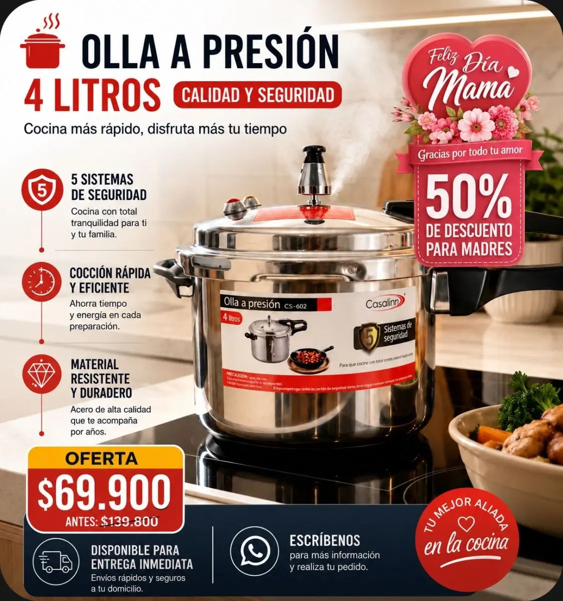 Olla a Presion 4 Litros - Oferta! de Madres - Muebles Dummi