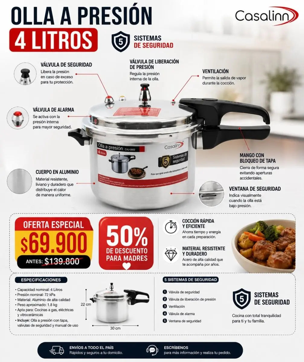 Olla a Presion 4 Litros - Oferta! de Madres - Muebles Dummi