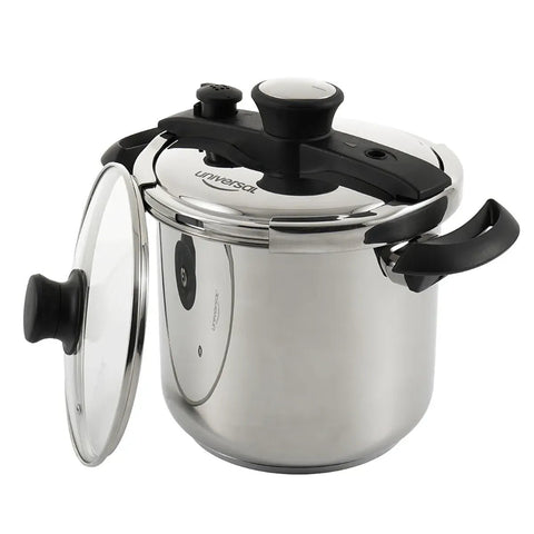 Olla a presión Easy Click 7.5L Universal en acero inxidable con tapa de vidrio - Muebles Dummi
