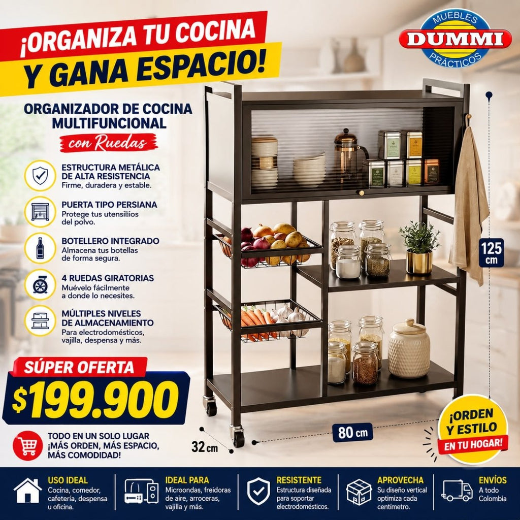 Organizador de Cocina Multifuncional Metalico con Ruedas - Muebles Dummi