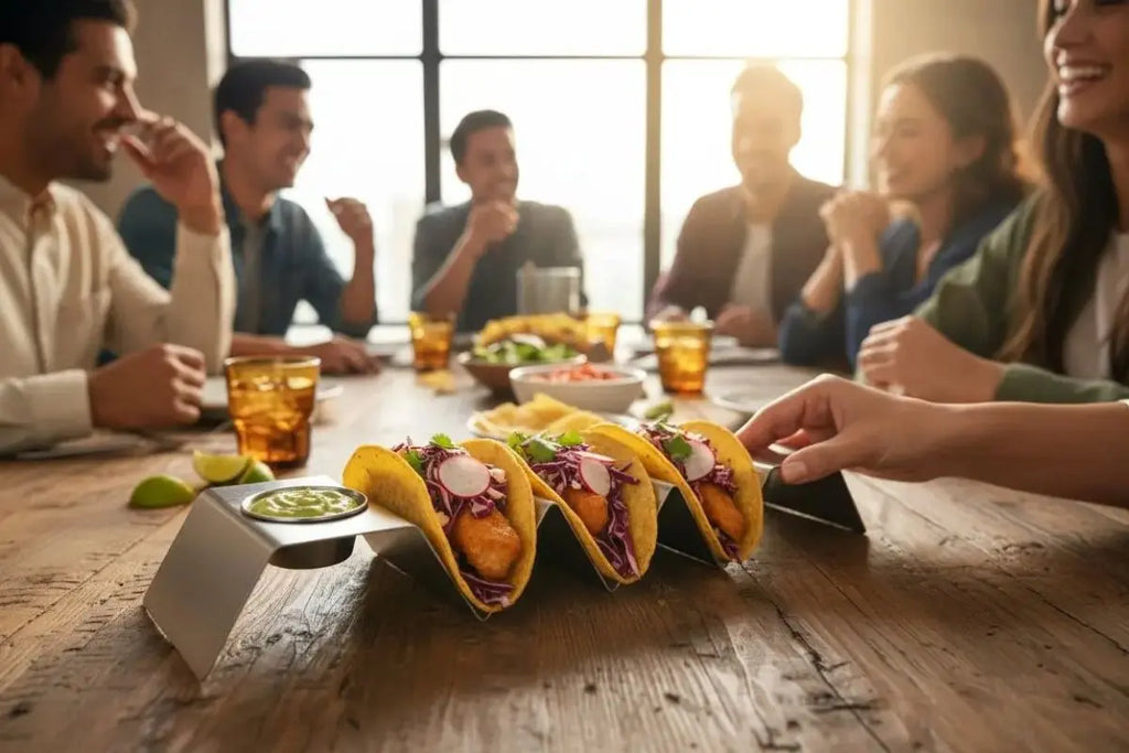 Porta - Soporte Para Tacos Con Salsera en Acero Inoxidable Muebles Dummi