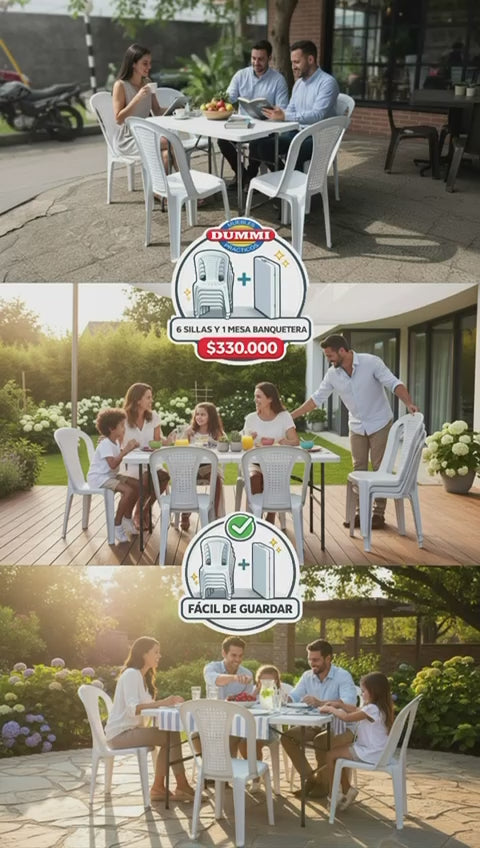 Combo Mesa Banquetera Con 6 Sillas Plasticas