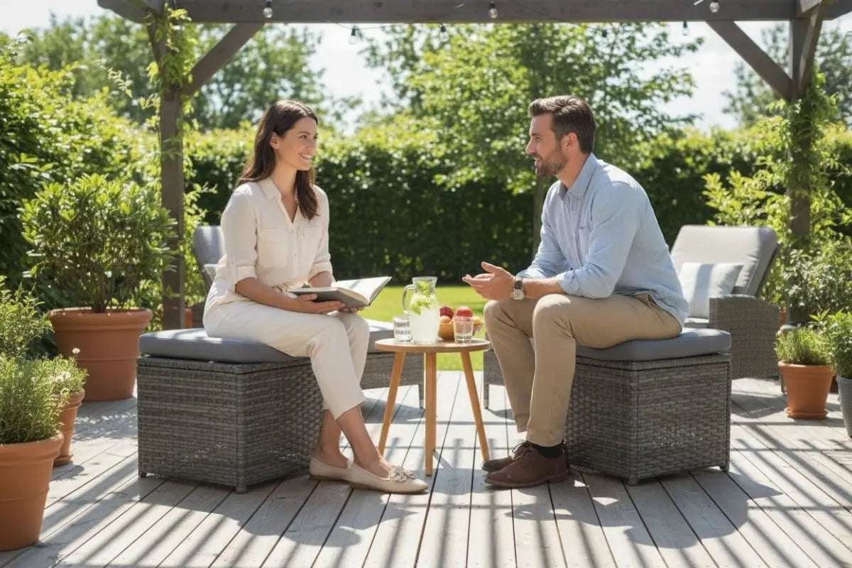 Puff de Lujo en Rattan Con Cojin - Muebles Dummi