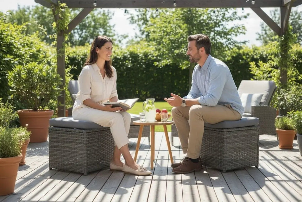 Puff de Lujo en Rattan Con Cojin - Muebles Dummi