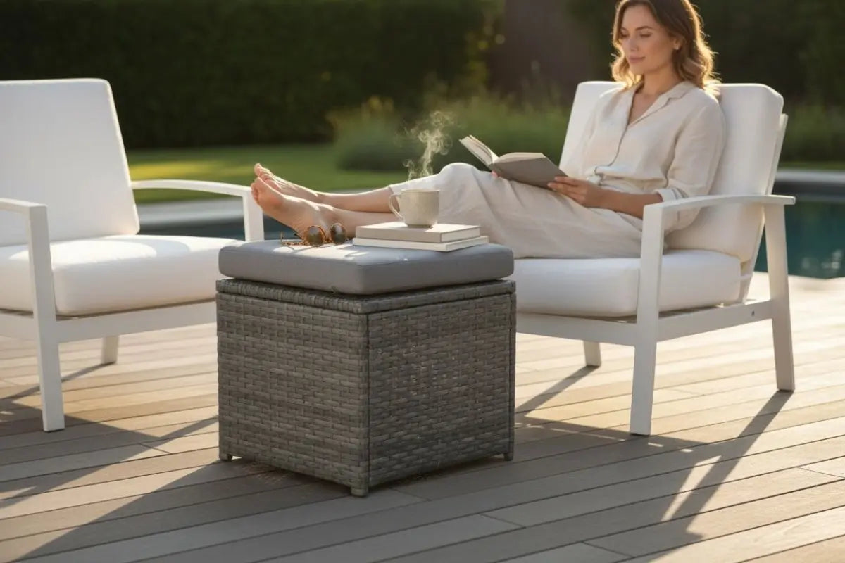 Puff de Lujo en Rattan Con Cojin - Muebles Dummi