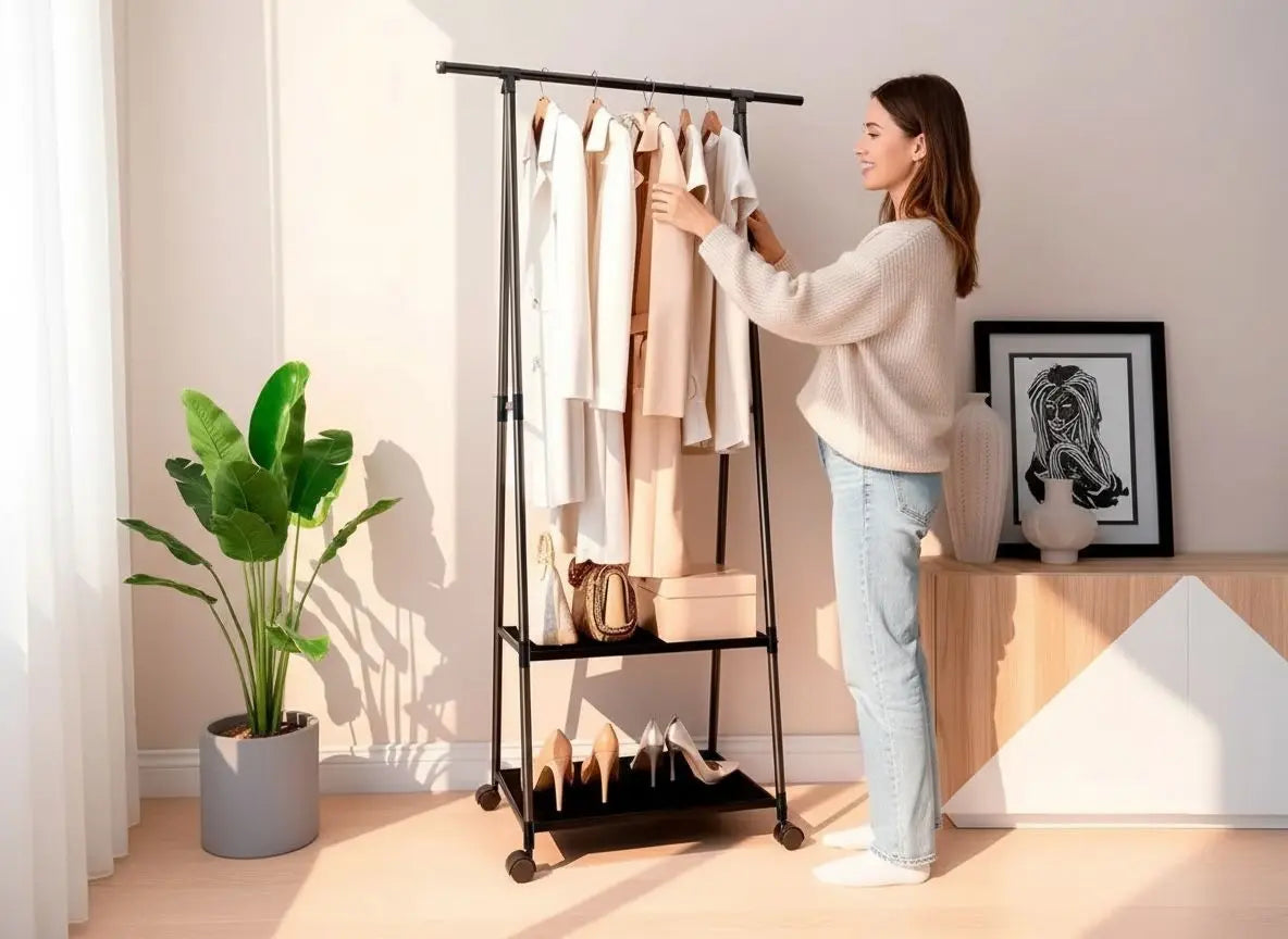 Rack Para Ropa Triangular con Ruedas - Muebles Dummi