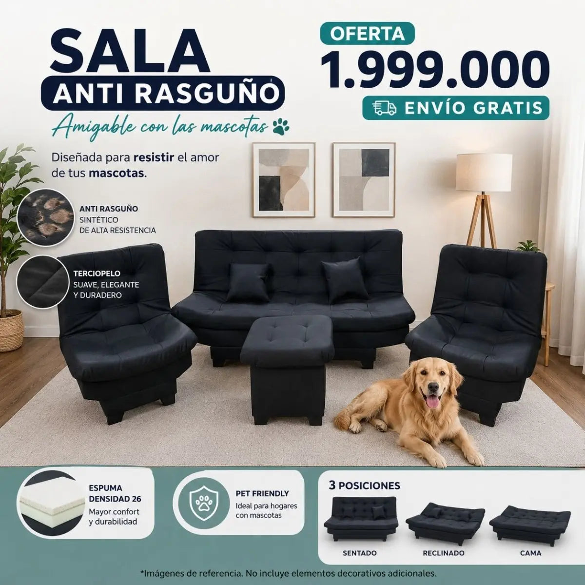 Sala Antirasguño Click Clack - Muebles Dummi