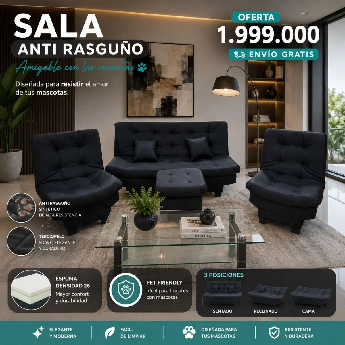 Sala Antirasguño Click Clack - Muebles Dummi