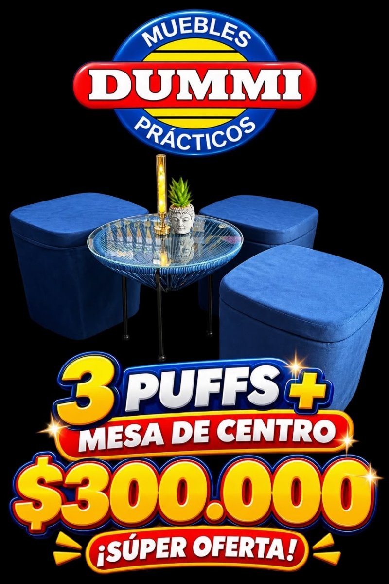 Sala Auxiliar Dummi - 3 Puff Con Mesa de Centro - Muebles Dummi
