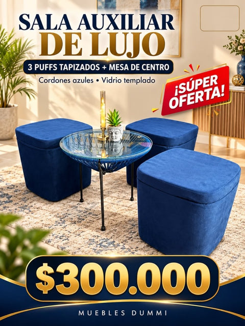 Sala Auxiliar Dummi - 3 Puff Con Mesa de Centro - Muebles Dummi