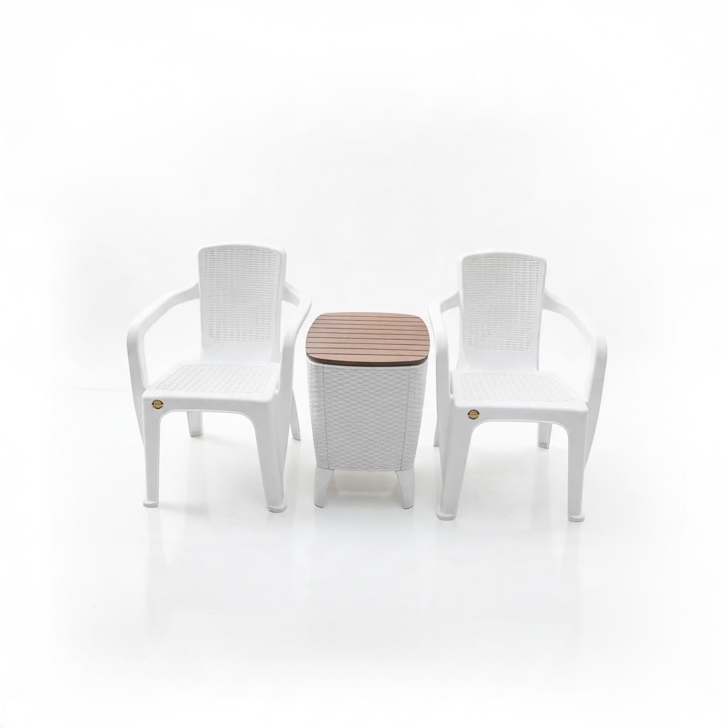 Set de Balcon - 2 Sillas Apariencia Rattan Con Mesa Hielera Cooler - Muebles Dummi