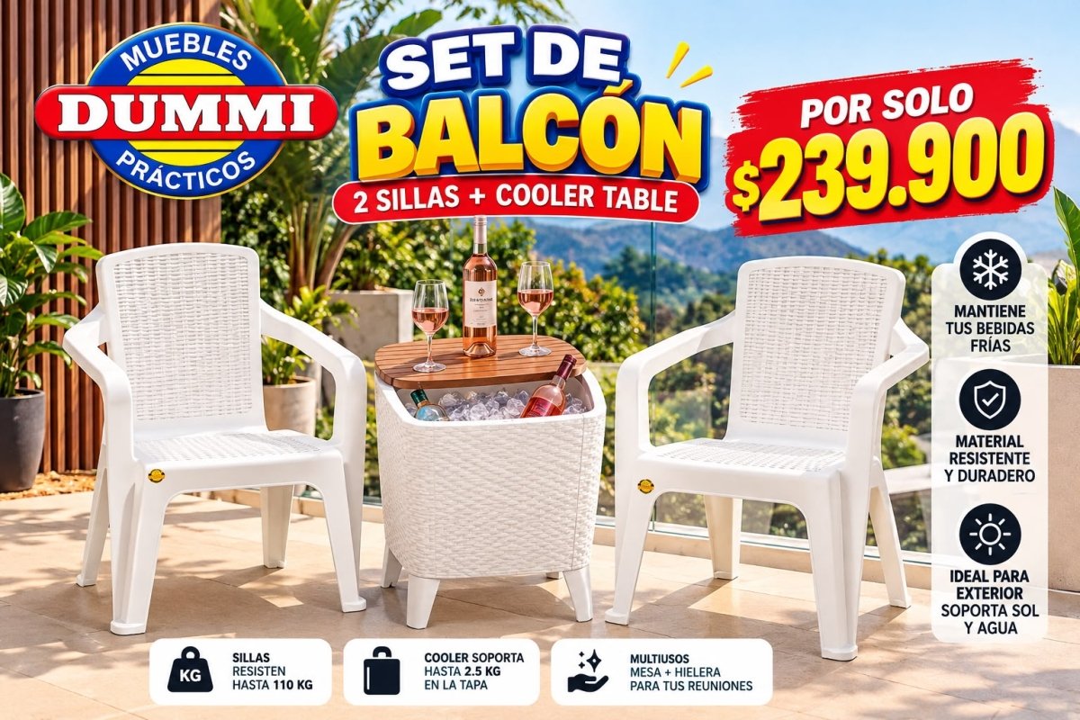 Set de Balcon - 2 Sillas Apariencia Rattan Con Mesa Hielera Cooler - Muebles Dummi
