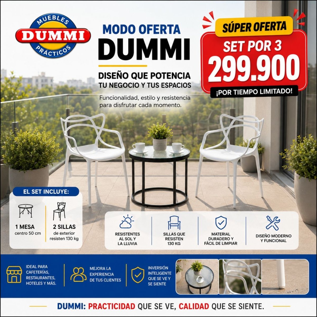 Set De Balcon - 2 Sillas Con Mesa - Muebles Dummi