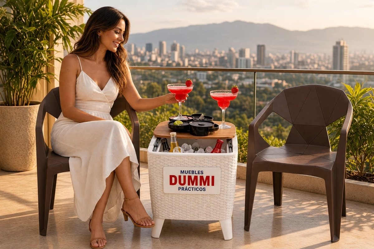 Set de Balcon - 2 Sillas Geometrica Con Mesa Hielera Cooler - Muebles Dummi