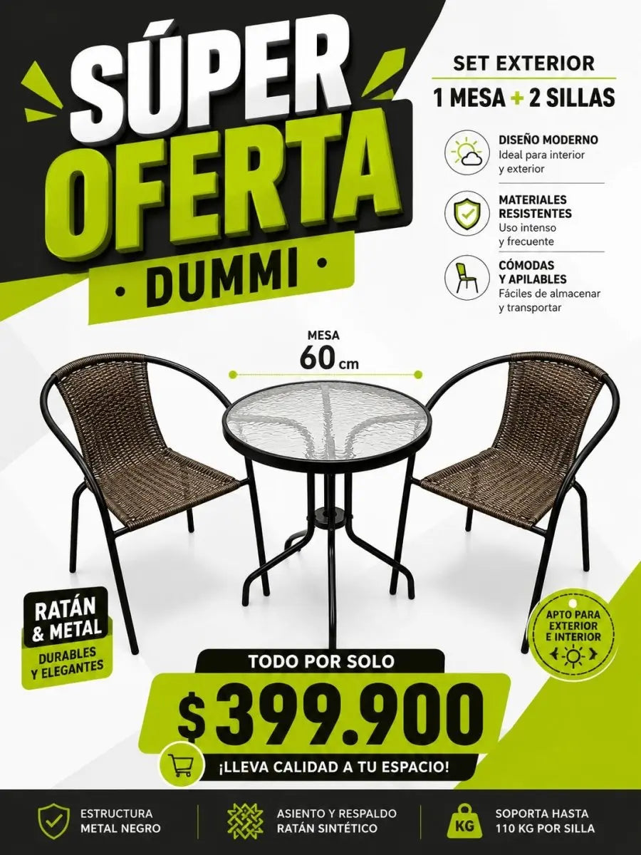 Set de Exterior Apariencia Rattan - 2 Sillas Con Mesa - Muebles Dummi