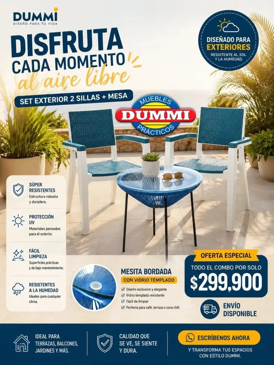 Set de Exterior Con 2 Sillas y Mesa - Muebles Dummi