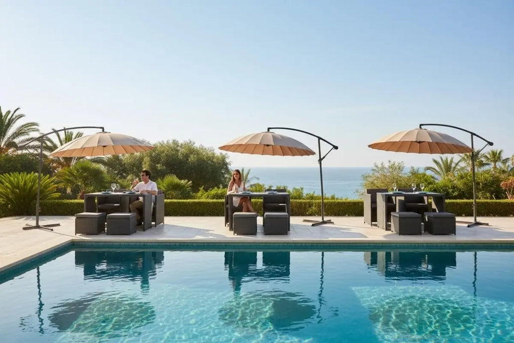 Set de Lujo Para Exterior - Parasol Con Set de 4 Puestos - Muebles Dummi