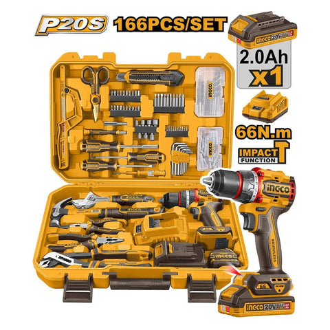 Set Herramientas INGCO 166 Piezas + Taladro 20V UHKTHP41662 - Muebles Dummi