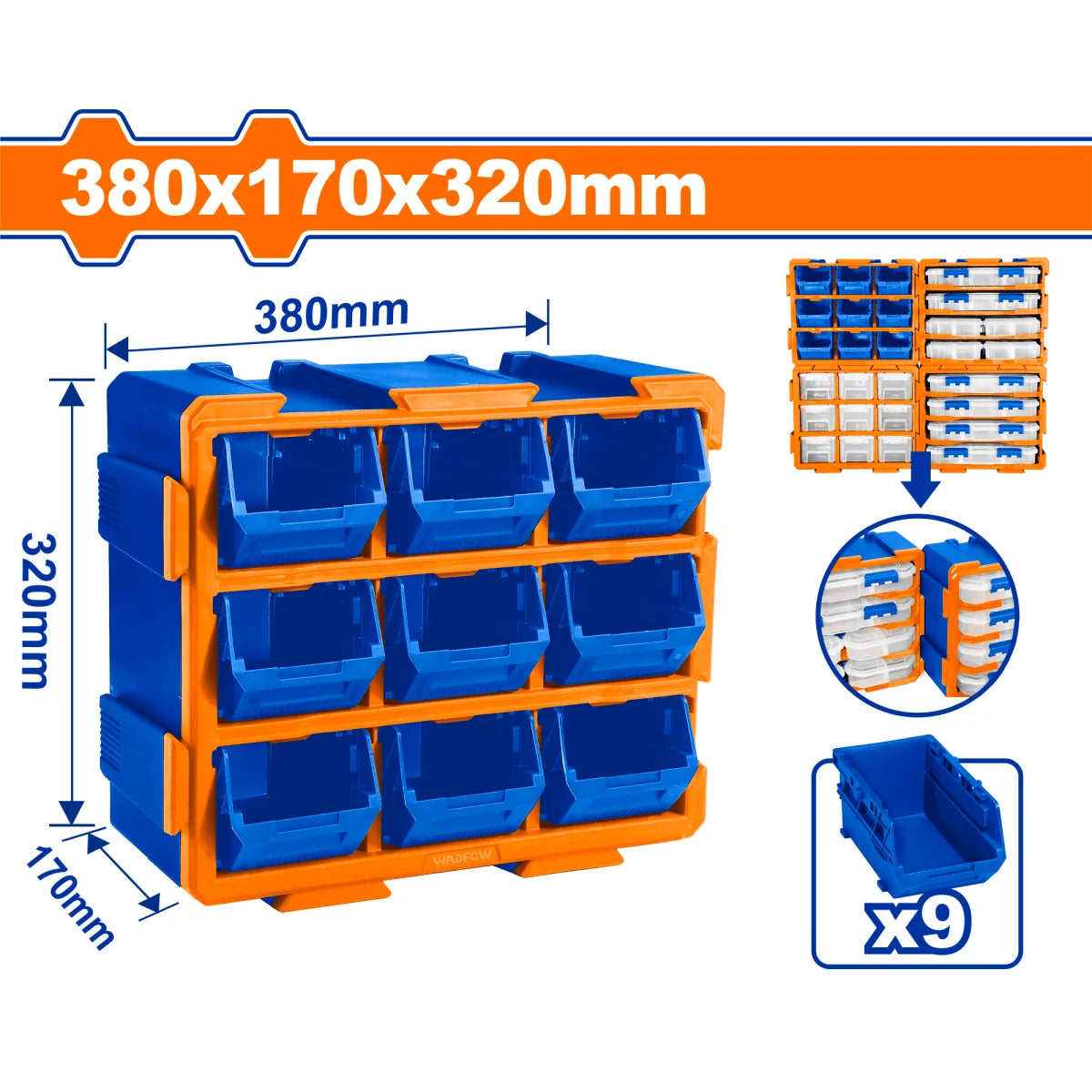 Set Organizador Plastico Transparente 9 Piezas 380X170X320mm
