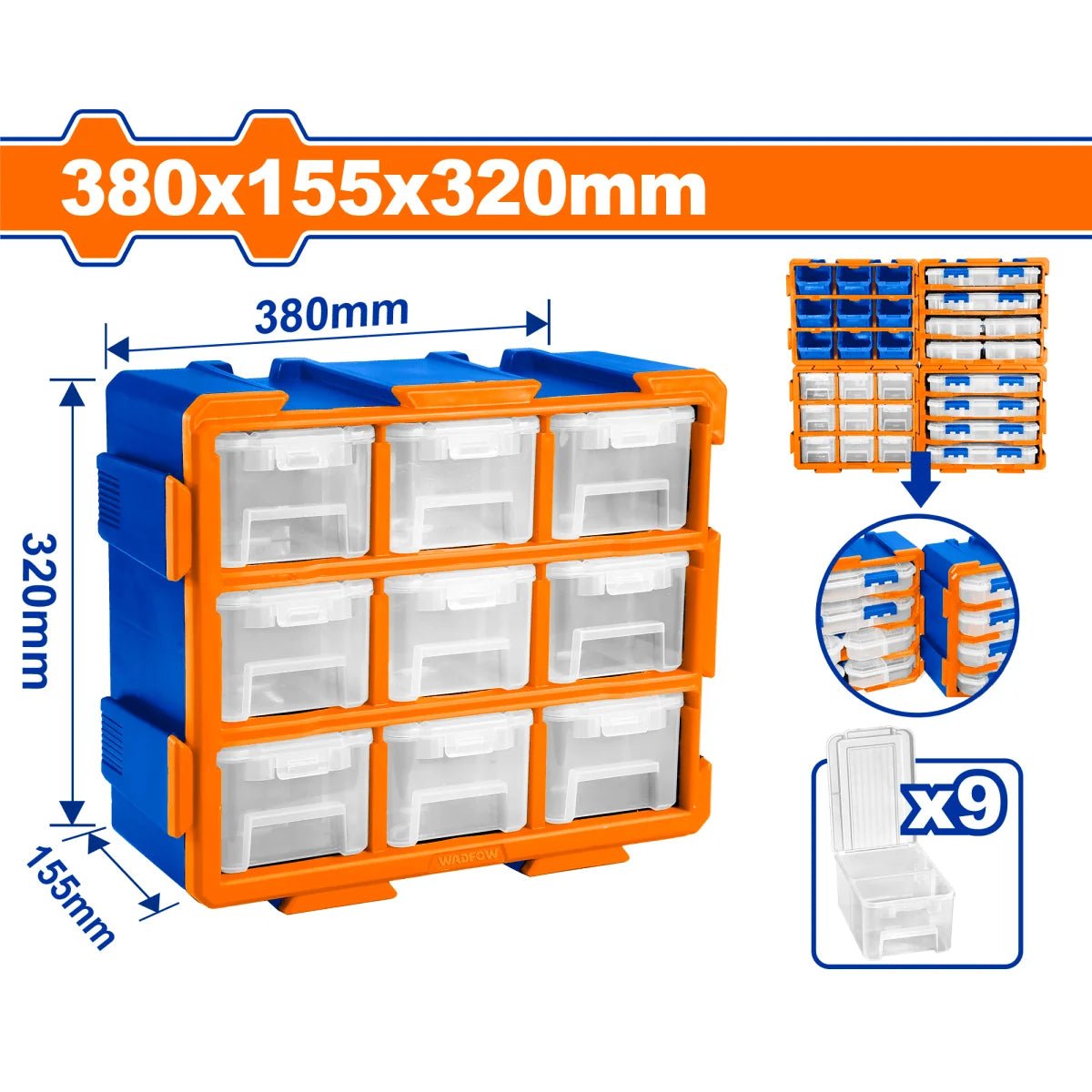 Set Organizador Plastico Transparente 9 Piezas 380X155X320mm - Muebles Dummi