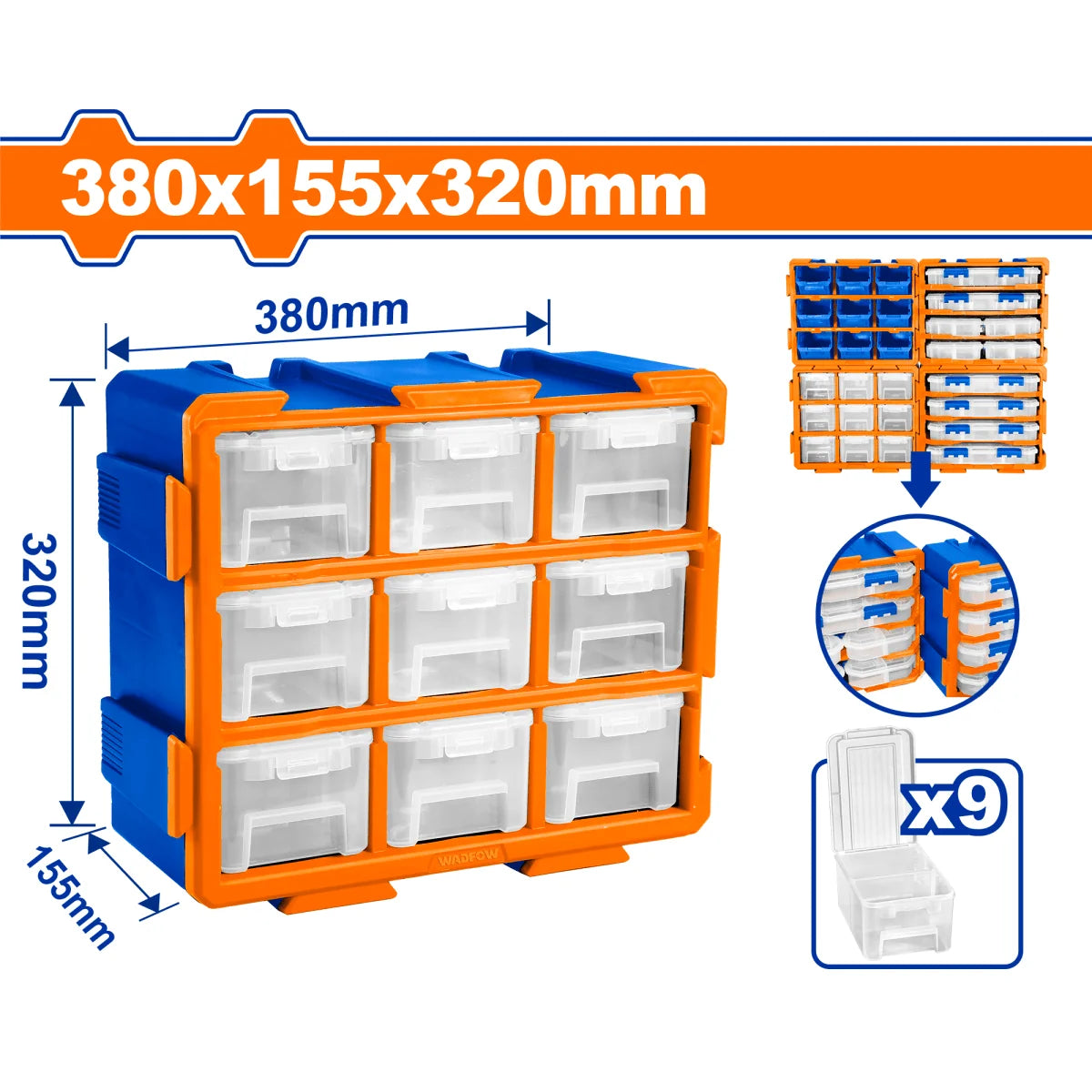 Set Organizador Plastico Transparente 9 Piezas 380X155X320mm