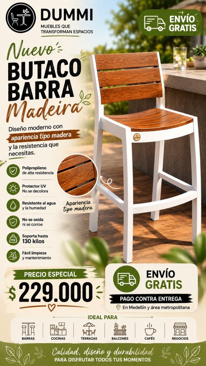 Silla - Butaco Para Barra Madeira - MQ - Muebles Dummi