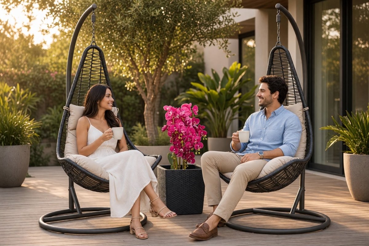 Silla Colgante con Cojin de Lujo + Onsequio Materas y Orquidea - Muebles Dummi
