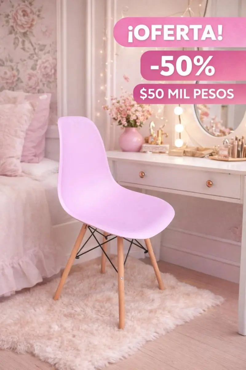 Super Oferta! Silla Eames Patas Madera Rosada - Muebles Dummi