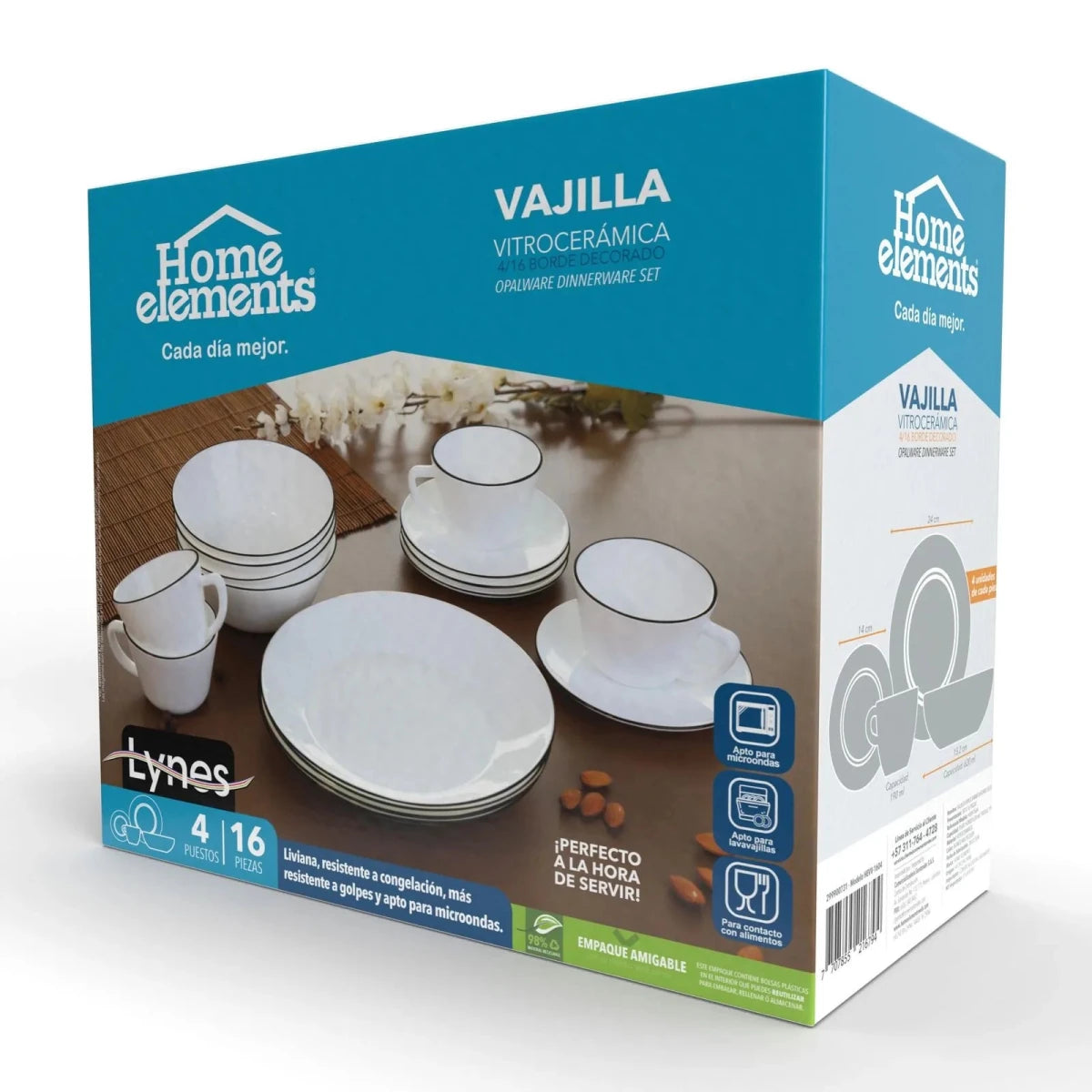 Vajilla de Vitrocerámica Lynes 16 Piezas – 4 Puestos - Muebles Dummi