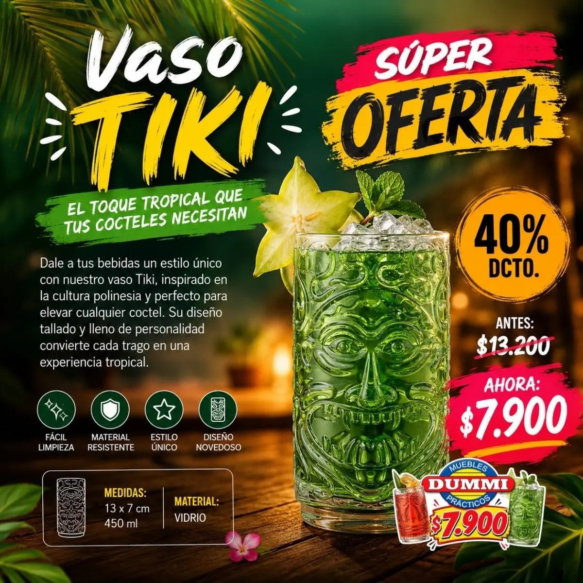 Vaso Tiki Tropical Vidrio - Muebles Dummi