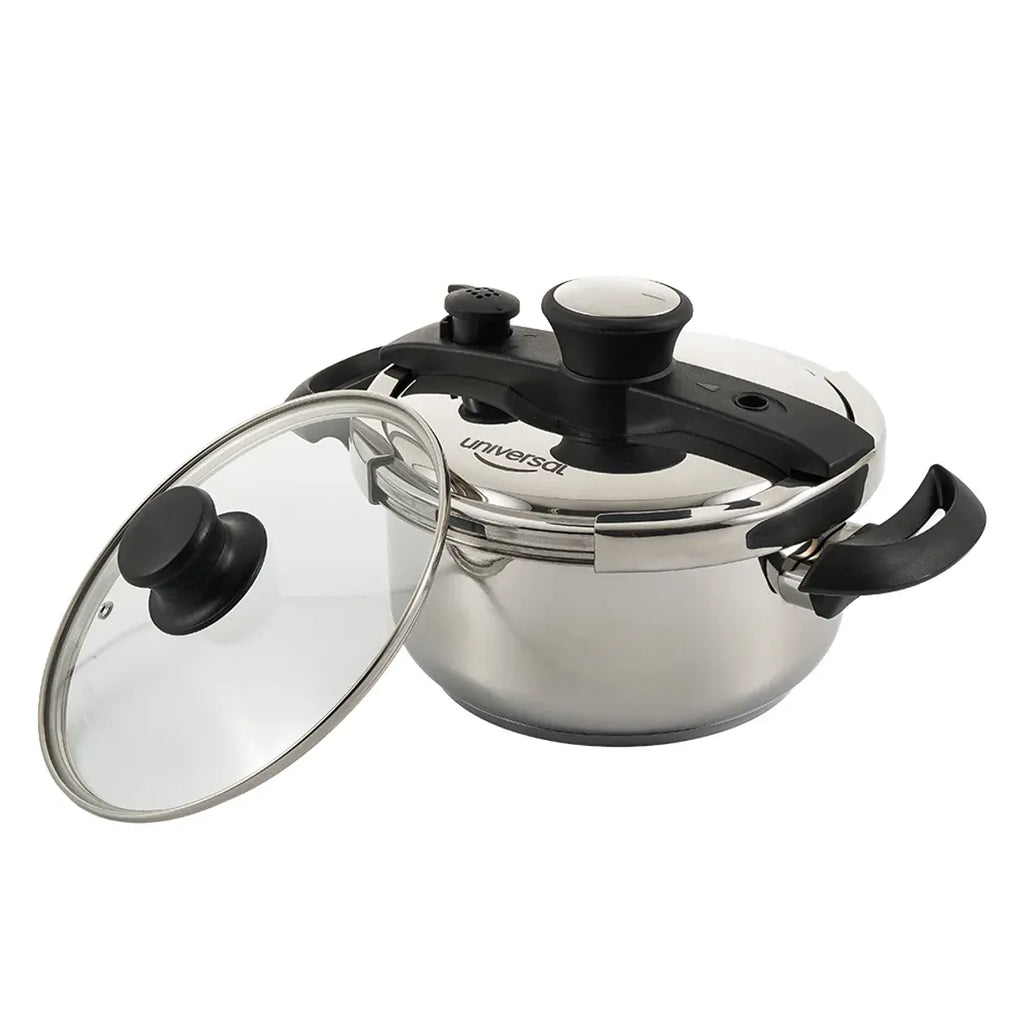 Olla a presión Easy Click 4L Universal en acero inxidable con tapa de vidrio