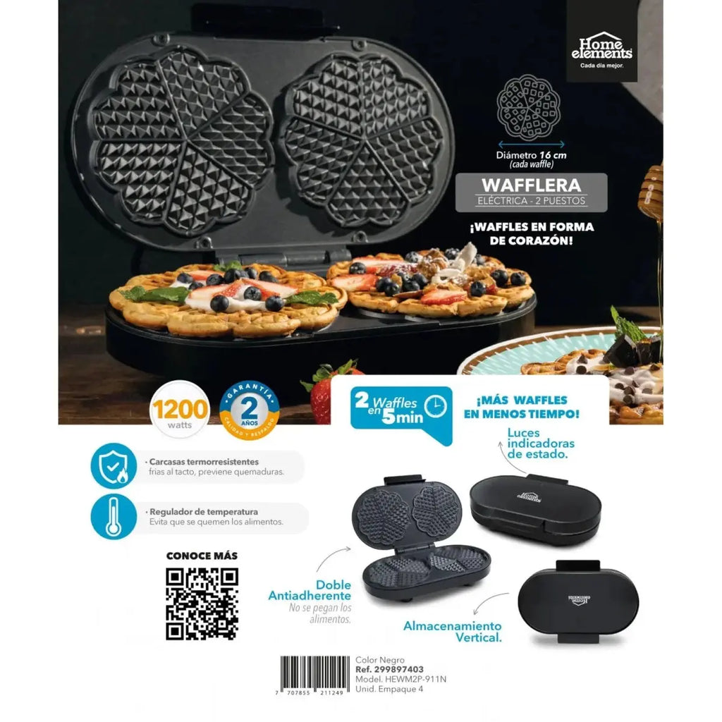 Wafflera Antiadherente de 2 Puestos - Muebles Dummi